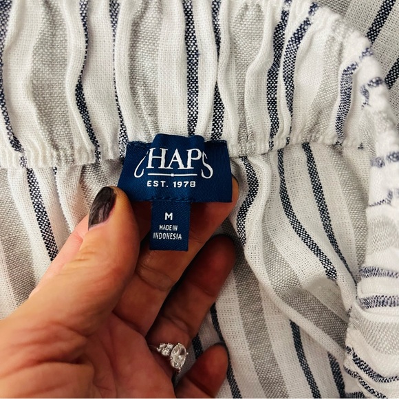 Chaps white blue grey linen stripe coastal tier maxi skirt medium - Picture 5 of 6